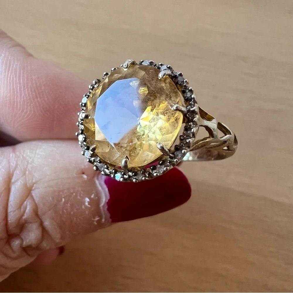 VINTAGE ROUND YELLOW CITRINE CZ STERLING SILVER RING